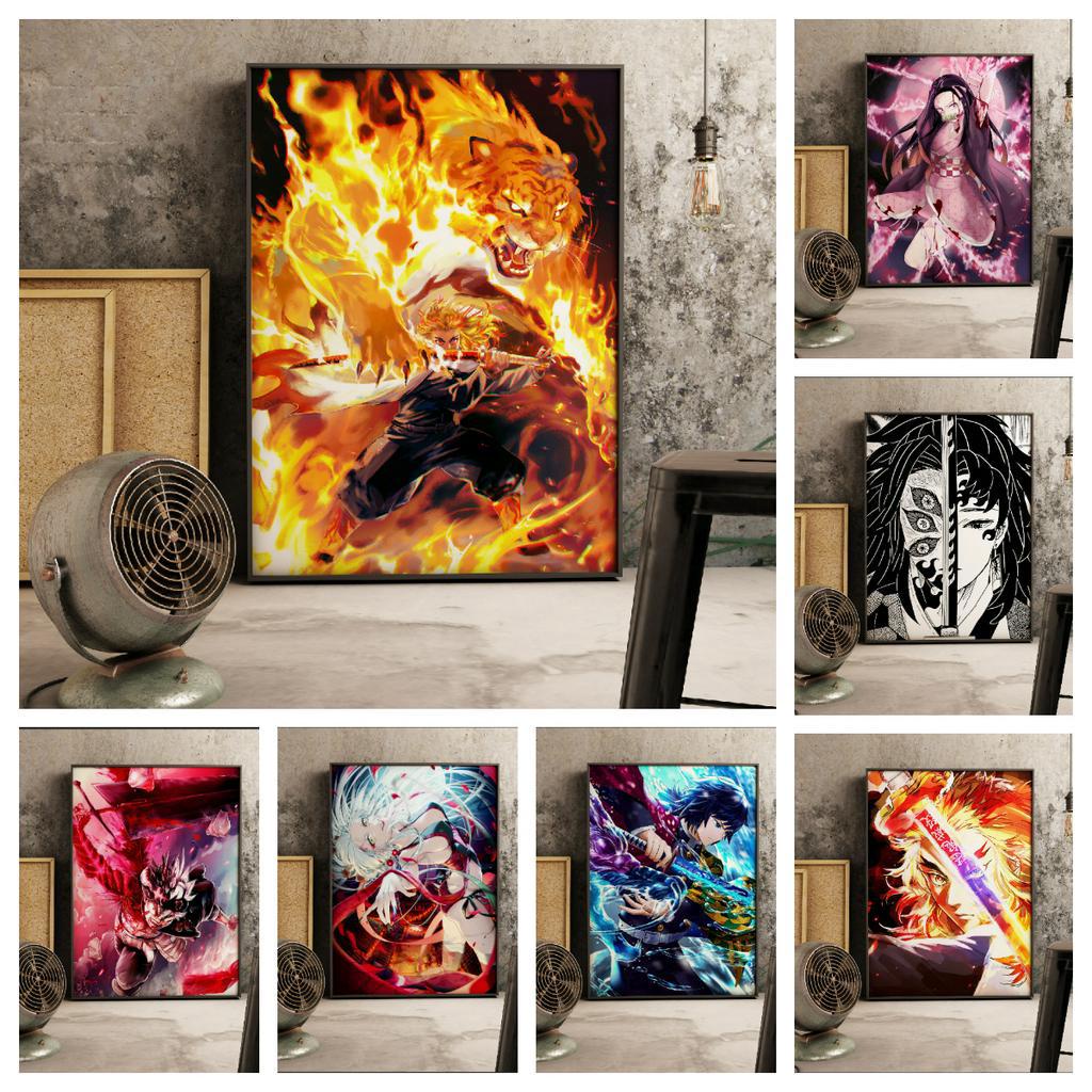 Tranh Vải Bạt Treo Tường Trang Trí In Hình Anime Demon Slayer Tanjirou Nezuko Cho Quán bar/Nhà Cửa