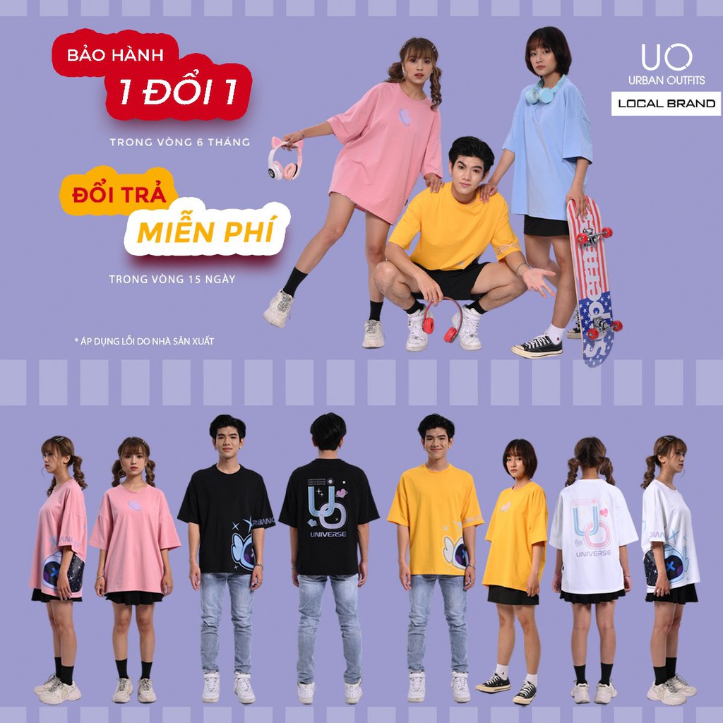 Hàng OUTLET 4 Màu TDO07 Áo Thun Tay Dài Phối Nam Nữ Form Rộng URBAN OUTFITS In Chữ UO 100 Cotton 4 Chiều