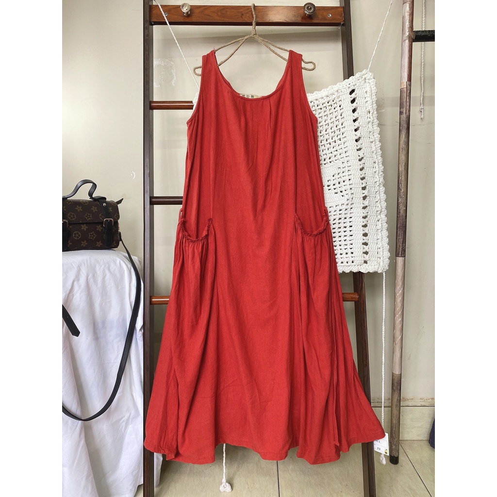 đầm secondhand linen màu cam