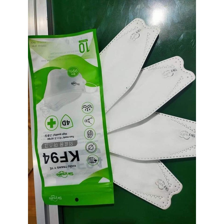 Khẩu trang 4D KF94 - Khẩu Trang Y Tế Kháng Khuẩn, Chống Bụi Siêu Mịn Cao Cấp - 10 Cái/Bịt