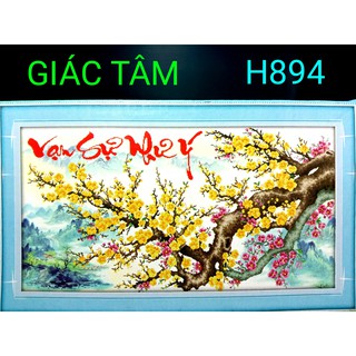 Tranh đá VẠN SỰ NHƯ Ý - 90x60cm - H894 - BÔNG HOA MAI ĐÀO NÚI THÁC NHÀ RỪNG CÂY CỎ CHỮ - tranh đá chưa làm