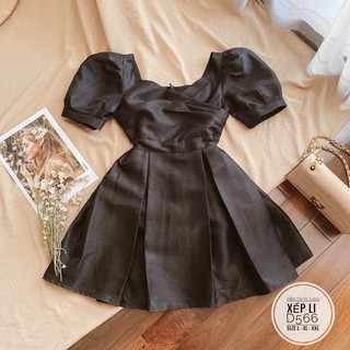 Bigsize Đầm tafta tùng xếp li D566