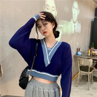 Áo Sweater Tay Dài Dáng Rộng Thân Ngắn Phong Cách Retro Thời Trang Mùa Thu Cho Nữ