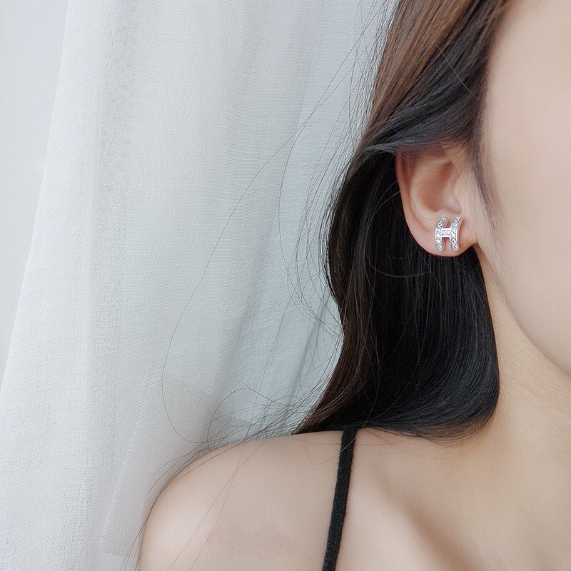 Khuyên tai bạc nữ bông tai nữ chữ H sang chảnh-kt09-AURASILVER