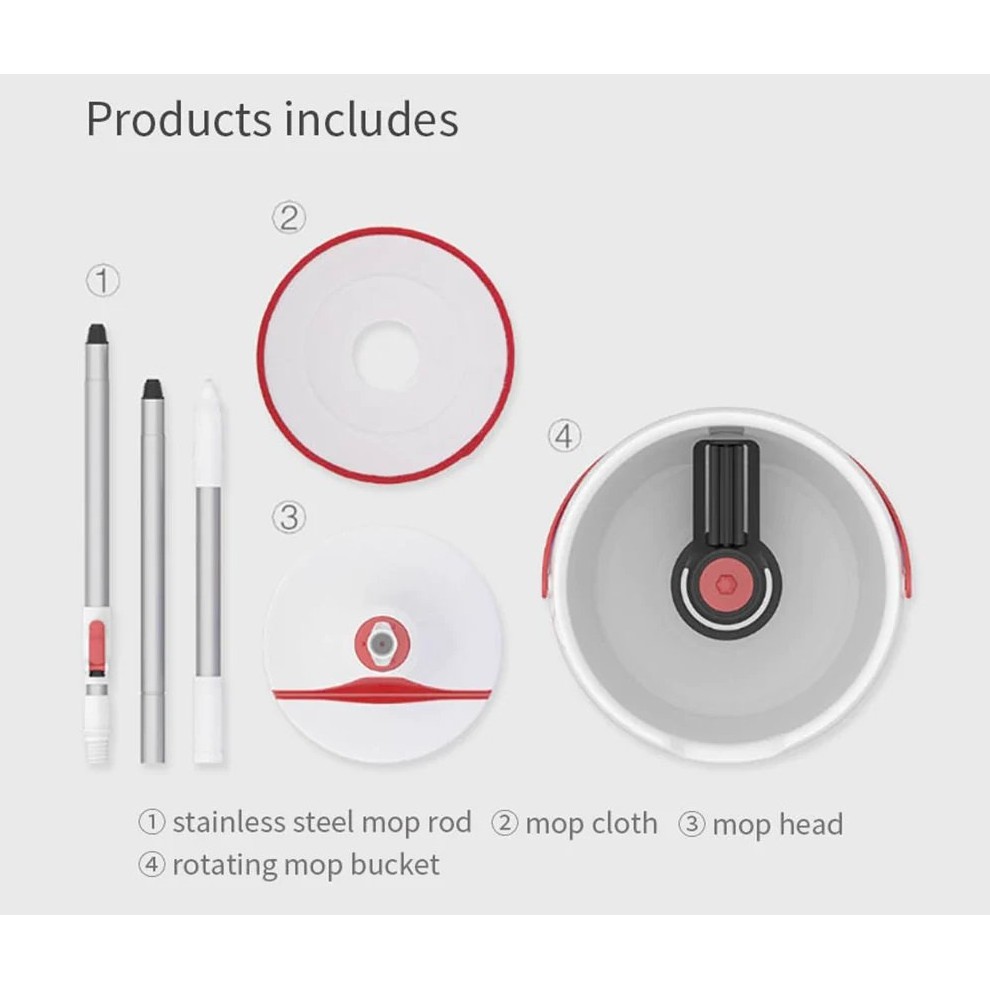 Bộ cây lau nhà thông minh XIAOMI Yijie Rotary Mop Set YD-02 Red Gray Cloth