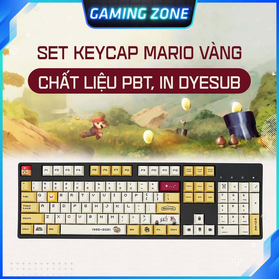 Keycap bàn phím cơ Retro Mario Vàng nhựa PBT 122 phím siêu đẹp