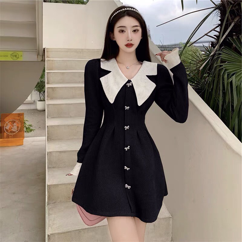 Váy Nhung Dáng Xòe Phối Cổ Nơ Eo Xếp Ly Cổ Điển Kiểu Pháp Thích Hợp Cho Nữ HT017 | BigBuy360 - bigbuy360.vn