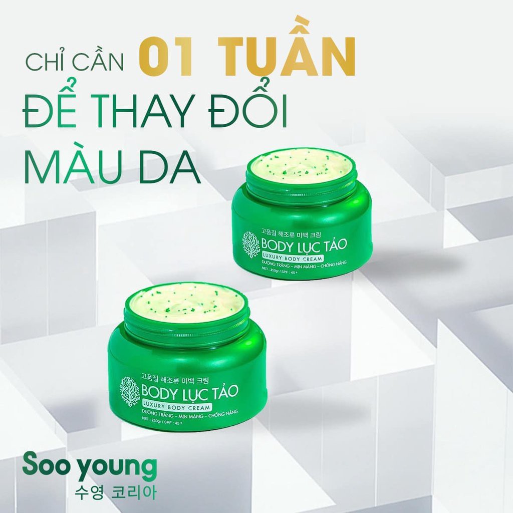 Kem Body Lục Tảo Soo Young - Body Lục Tảo Soo Young NHẬT BẢN Trắng Mịn Mềm Mướt Da 250gr | BigBuy360 - bigbuy360.vn