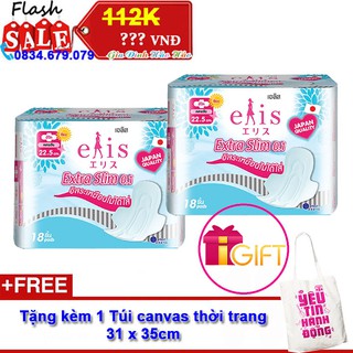 [CLEARANCE SALE] Combo 2 Gói Băng Vệ Sinh Elis Extra Slim 0.1 RP 22.5cm x Gói 18 Miếng - Tặng kèm túi canvas