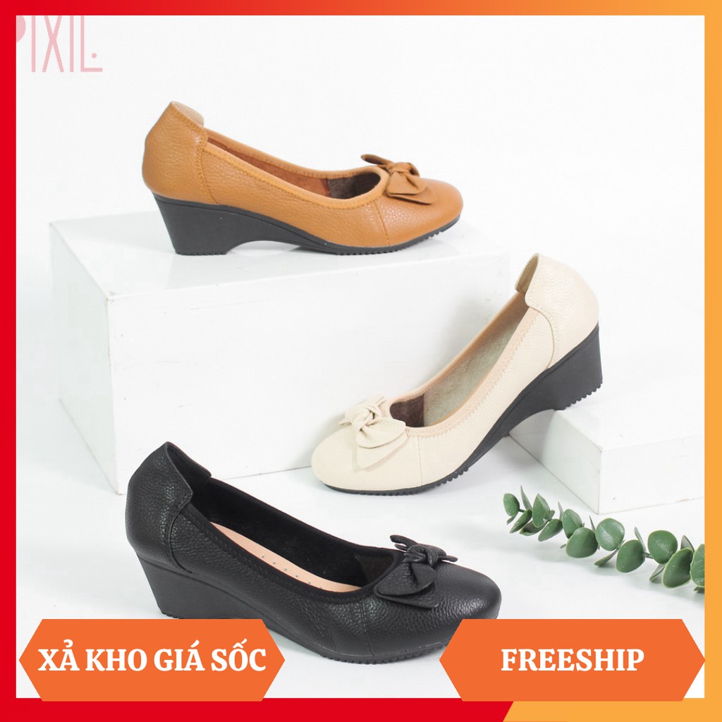 Giày Búp Bê Đế Xuồng 5cm Da Thật Êm Chân Màu Đen Pixie X461