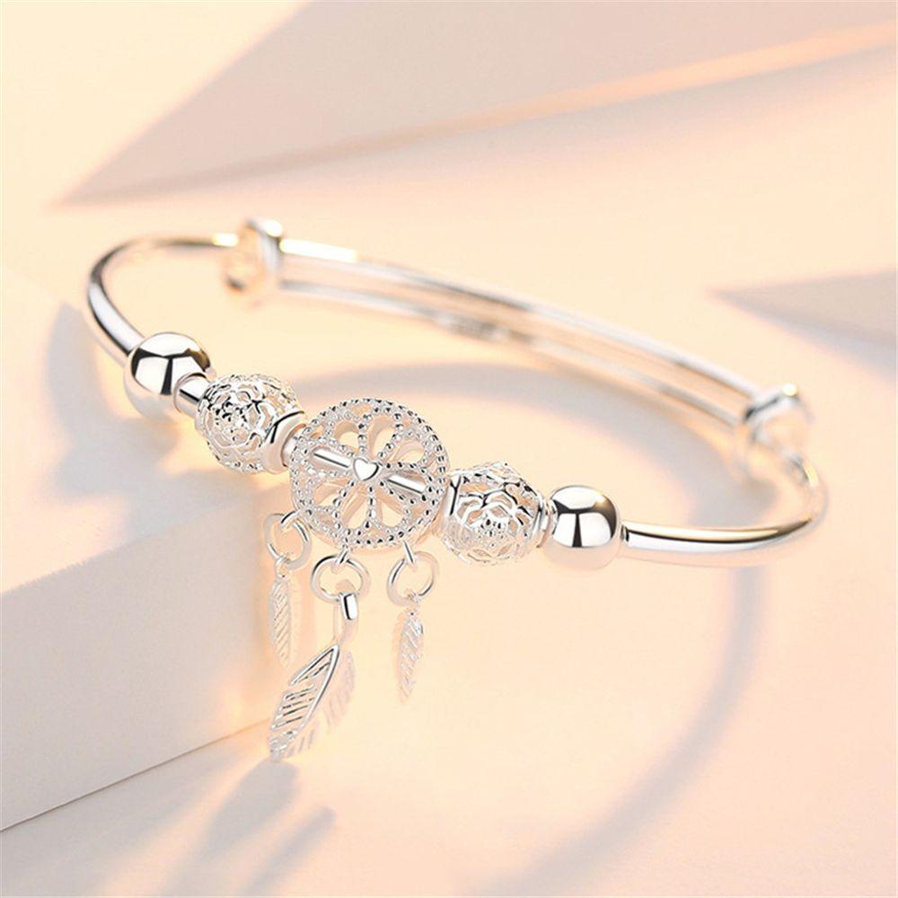 EUCA Vòng Tay Mạ Bạc Mặt Dreamcatcher Lông Vũ Kim Loại