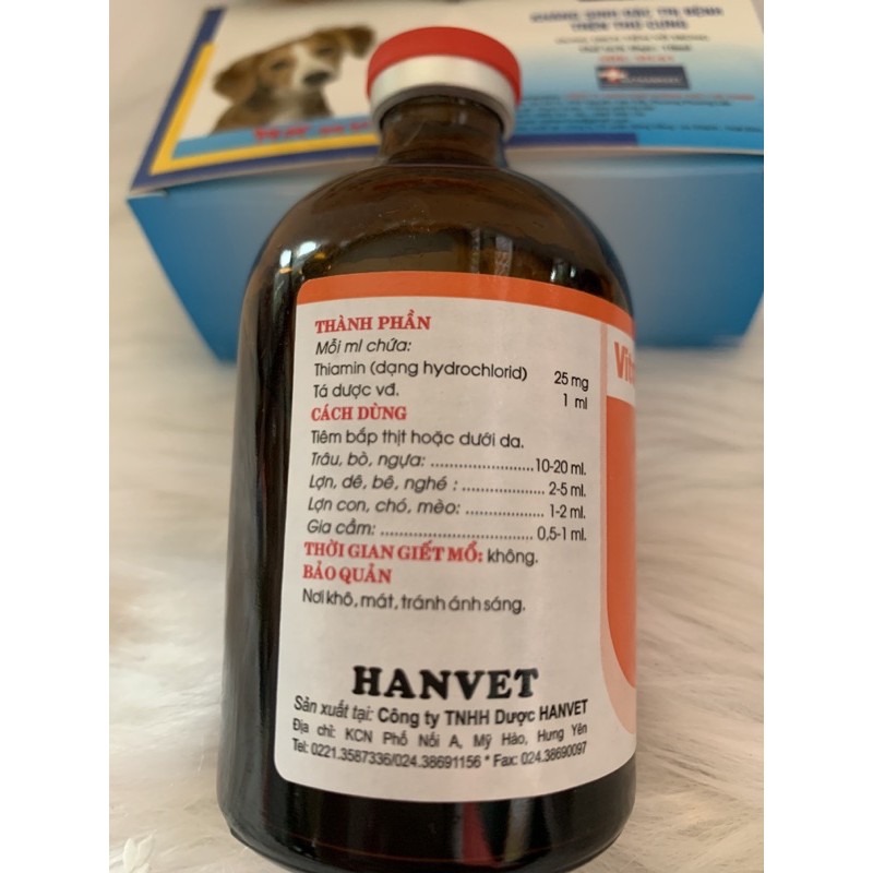 100ml Vitamin B1 2,5% - bổ sung vitamin B1 cho gia cầm, chó mèo, heo, dê, cừu, bê, nghé, trâu, bò, ngựa