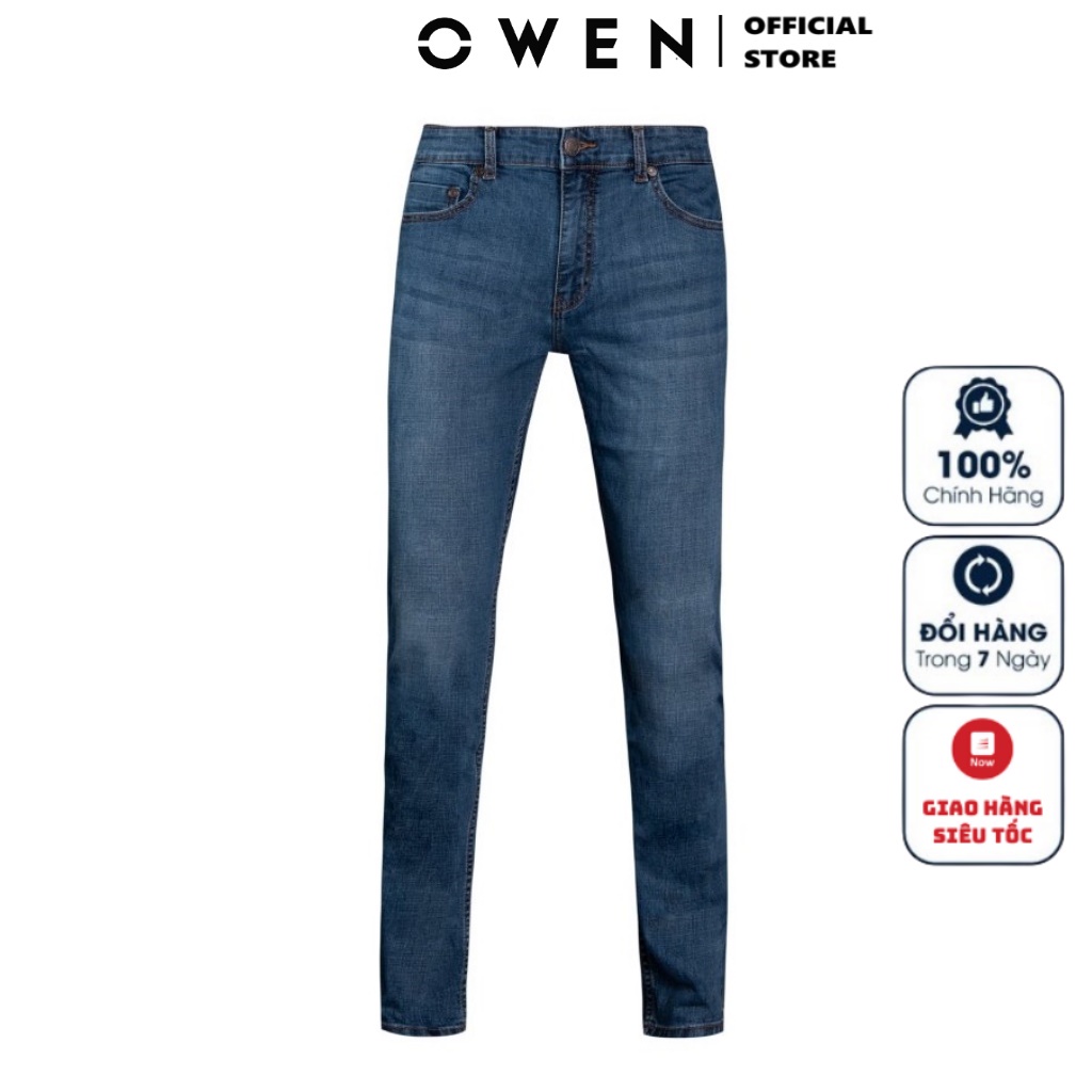 Quần Jean Nam Quần Bò Nam Hàng Hiệu Cao Cấp Owen QJSL23060 Ống Côn Slim Fit Màu Xanh Nhạt Trơn Chất Liệu Cotton