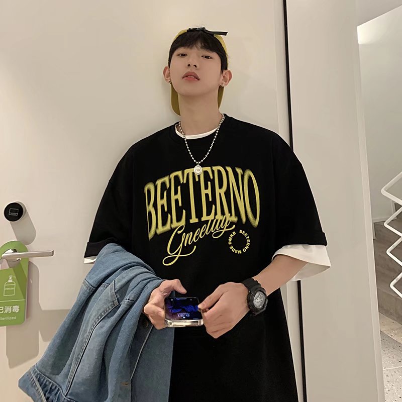 Áo Thun Tay Ngắn Dáng Rộng In Chữ Phong Cách Hip Hop Hàn Quốc Thời Trang Mùa Hè Cho Nam Size M-8XL