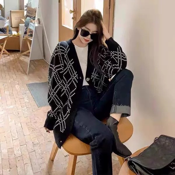 [Hằng sẵn] Áo Cardigan nữ kẻ sọc Hàn Quốc mẫu mới nhất 2021- Áo cardigan len dạ tweet | WebRaoVat - webraovat.net.vn