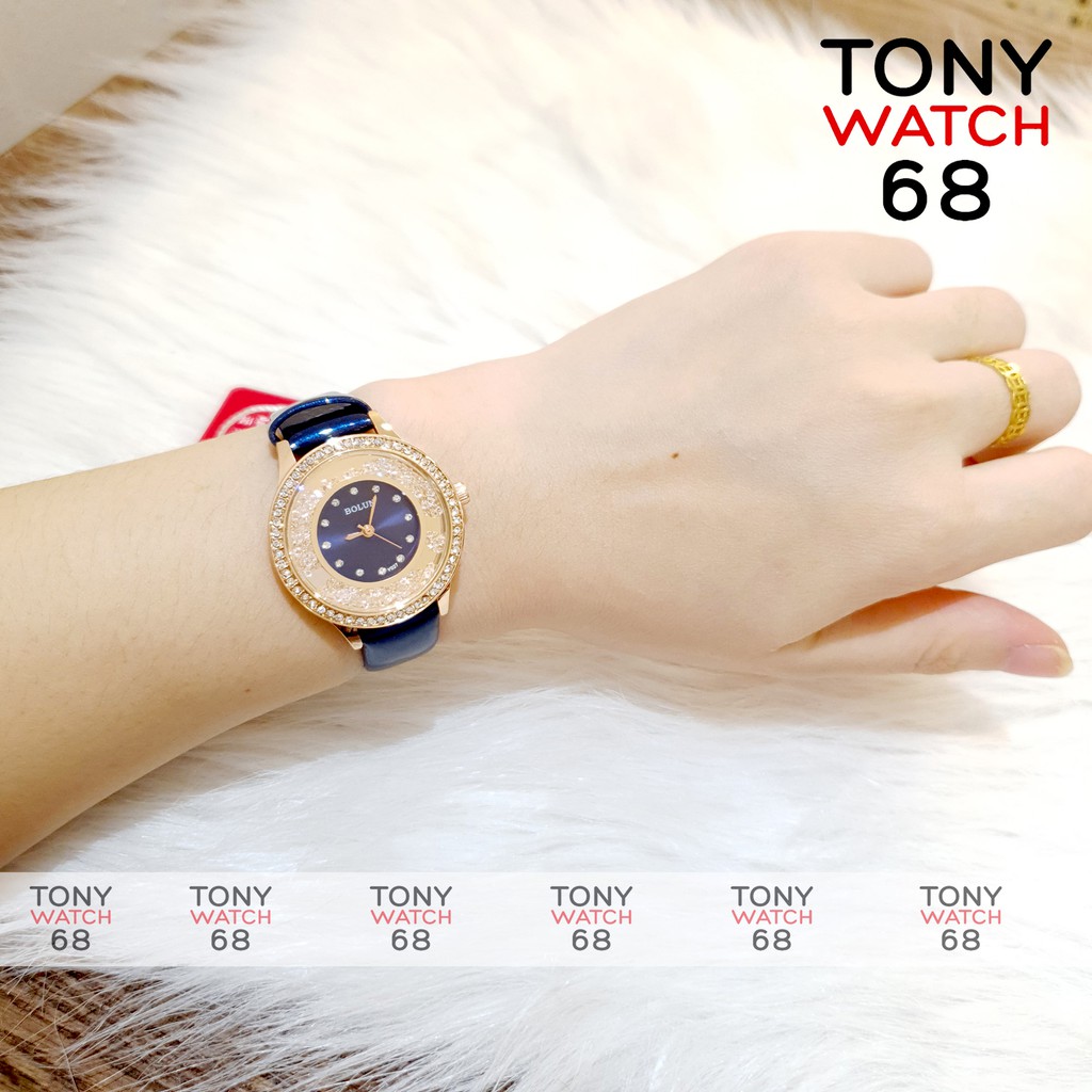 Đồng hồ nữ Bolun mặt tròn mini dây da nhiều màu số đá chống nước chính hãng Tony Watch 68