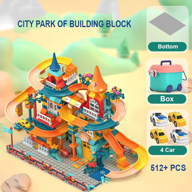 (512 mảnh)Bộ đồ chơi xếp hình lắp ráp kiểu lego City Park công viên trong thành phố lâu đài có cầu trượt có ô tô J8032
