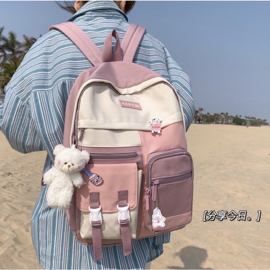 Balo cặp ulzzang basic nữ thời trang đi học đi chơi du lịch giá rẻ đựng vừa laptop canvas PHỐI MÀU | steven