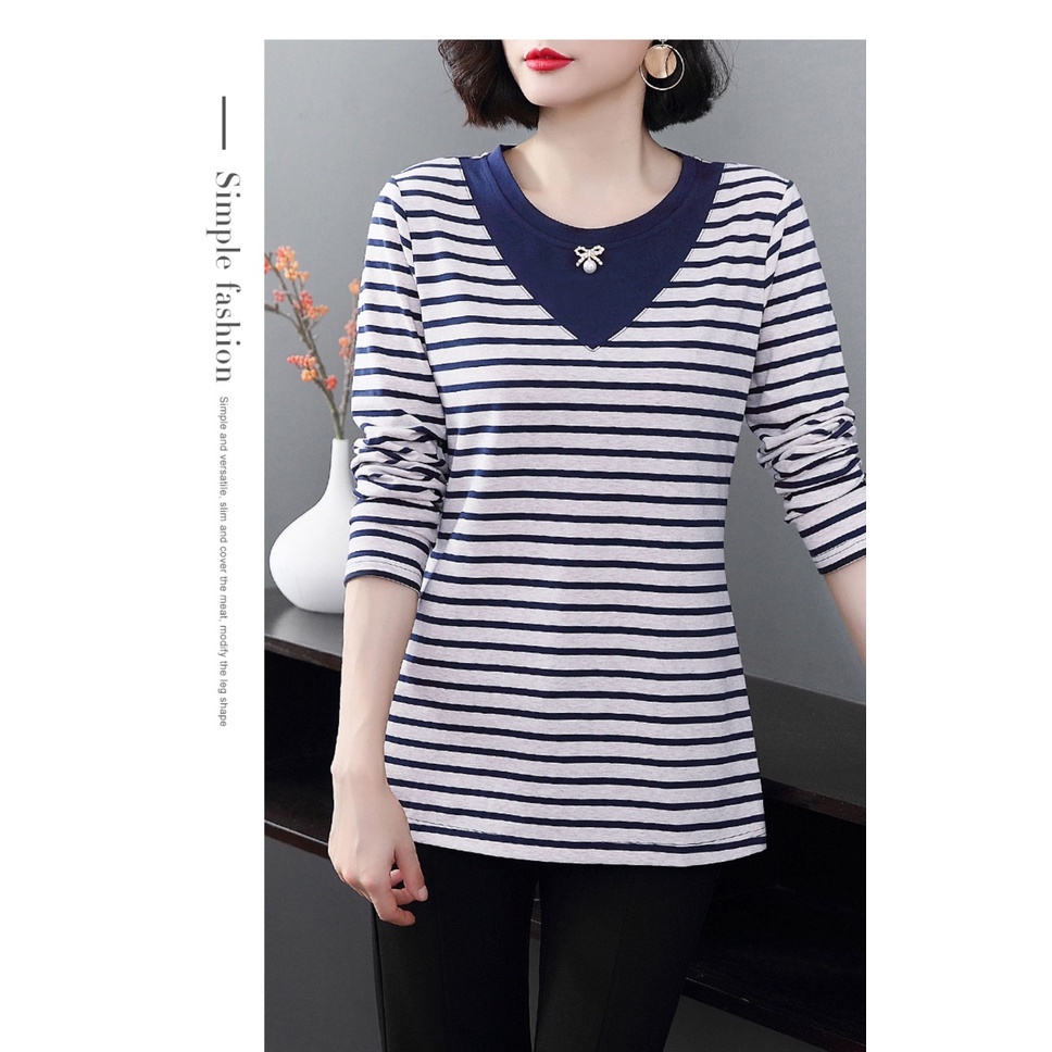 Áo Thun Tay Dài Dáng Rộng Kẻ Sọc Ngang Trẻ Trung Hợp Thời Trang Cho Nữ