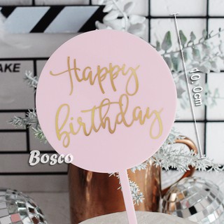 Topper mica HPBD tròn hồng