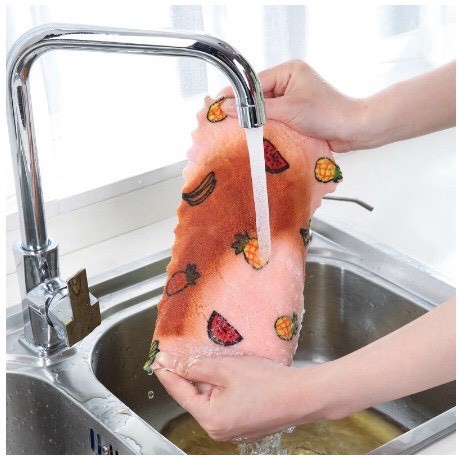 Khăn Lau Chén Đĩa Vải San Hô In Họa Tiết Hoạt Hình 25x25cm ( túi 10 cái)