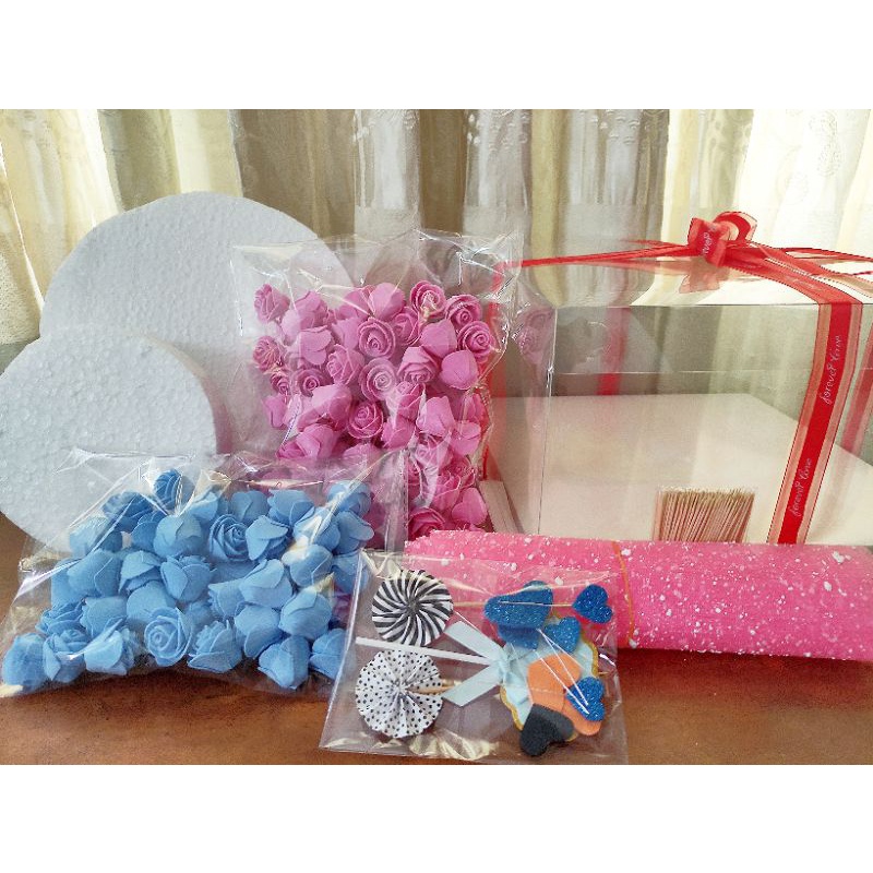 (Set nguyên liệu làm bánh hoa hồng) Màu xanh dương nhạt - Quà tự làm, bánh hoa hồng, bánh hoa giả bánh kem