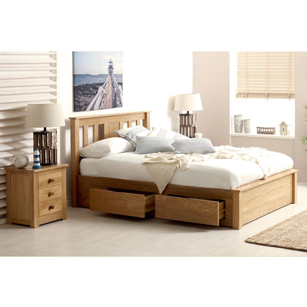 Giường 2 ngăn kéo gỗ sồi IBIE Wimblendon màu tự nhiên tùy chọn kích thước