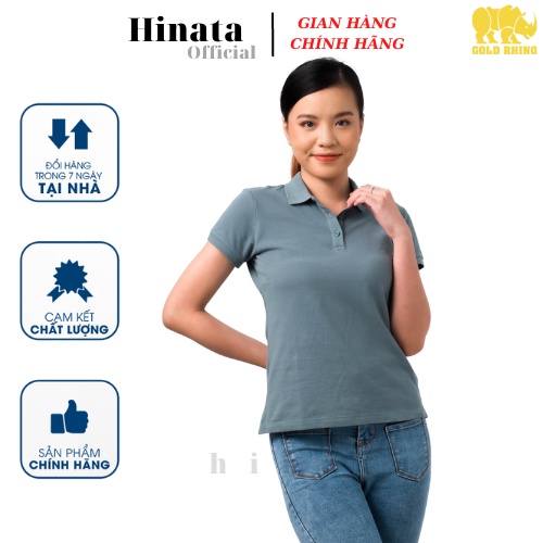 Áo POLO Nữ GOLD RHINO, Áo Phông Nữ Basic 100% Cotton Cao Cấp Hàng Hiệu Đẹp Thoáng Mát Tay Ngắn Màu Xanh Đá