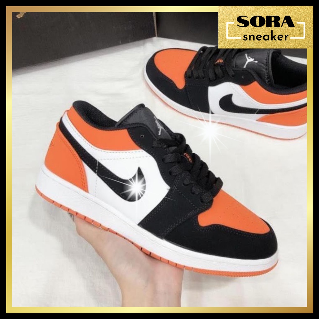 Giày Thể Thao Nam Nữ/ Sneaker Ⓝⓘⓚⓔ Jordan - JD1 màu cam đen Cổ Thấp Cao cấp chất siêu đẹp