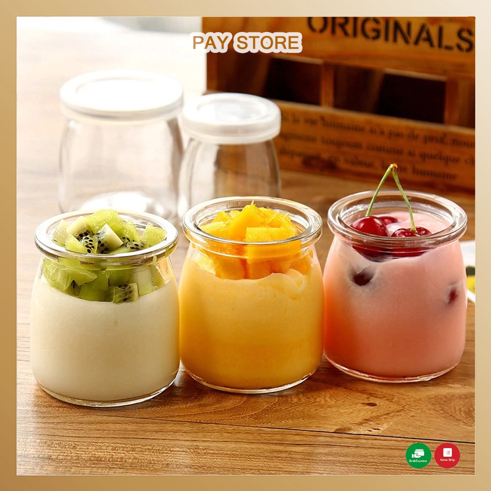 Bộ 12 hũ 100ml thủy tinh đựng sữa chua bánh flan caramen hủ đựng Yaourt thủy tinh có nắp loại 1