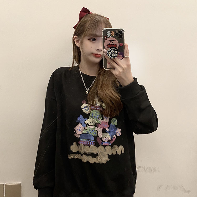 áo nỉ tay dài cổ tròn in hình dễ thương đáng yêu phong cách Hàn Quốc cho nữ | BigBuy360 - bigbuy360.vn