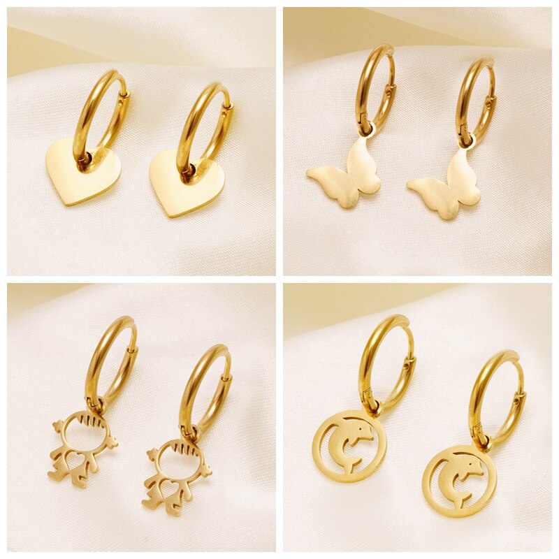 1 Đôi Bông Tai Tròn Bằng Thép Không Gỉ Mạ Vàng 18K Phong Cách Ấn Độ