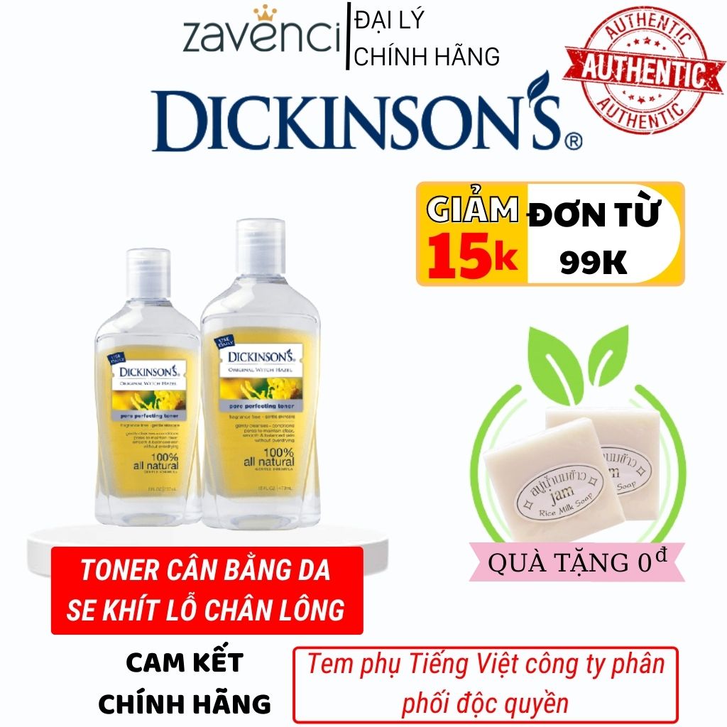 Nước Hoa Hồng DICKINSON'S Toner Se Khít Lỗ Chân Lông &amp; Giảm Mụn Original Witch Hazel Pore Perfecting (237 - 473ml)