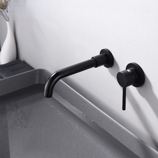 Vòi nước nóng lạnh bằng đồng thau màu đen gắn tường nhà tắm