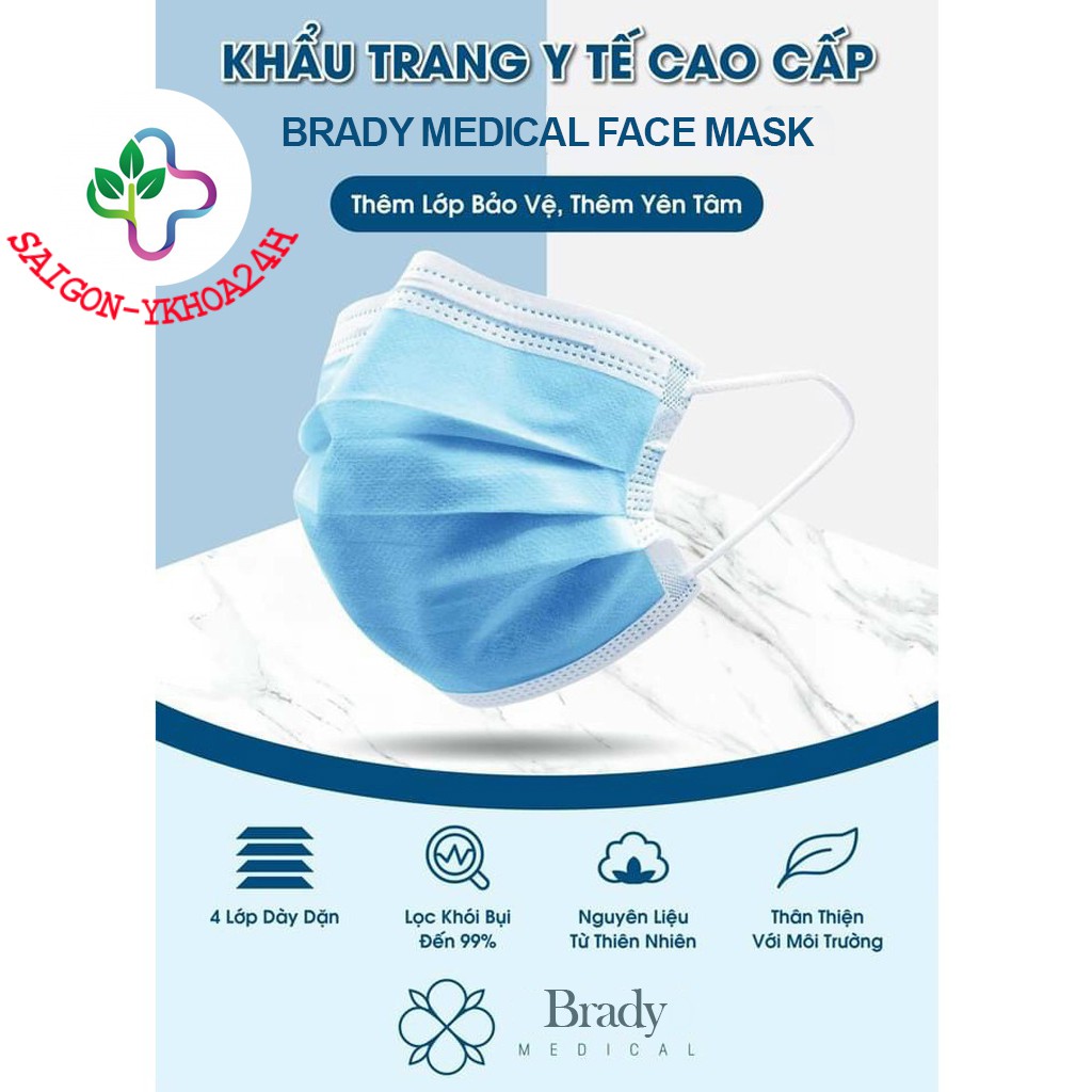 Khẩu Trang Y Tế 4 Lớp Giấy Kháng Khuẩn Hộp 50 Chiếc Khẩu Trang Y Tế Brady Kháng Khuẩn | BigBuy360 - bigbuy360.vn