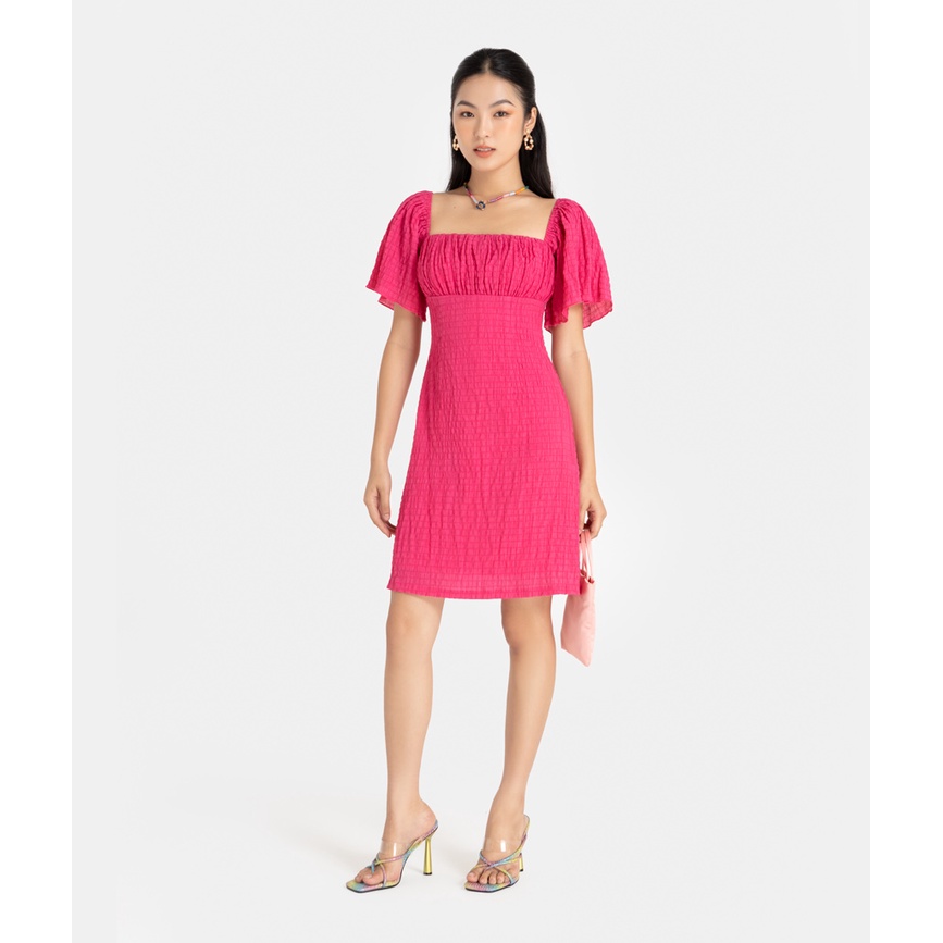 Đầm Nhún Ngực Thời Trang Nữ HNOSS Cổ Vuông Tay Bồng HNDLU053