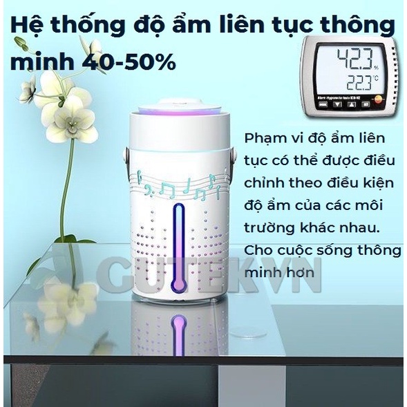 Máy phun sương tạo độ ẩm xông tinh dầu kiêm loa bluetooth không dây nghe nhạc đèn led nhiều màu – Gutek K1