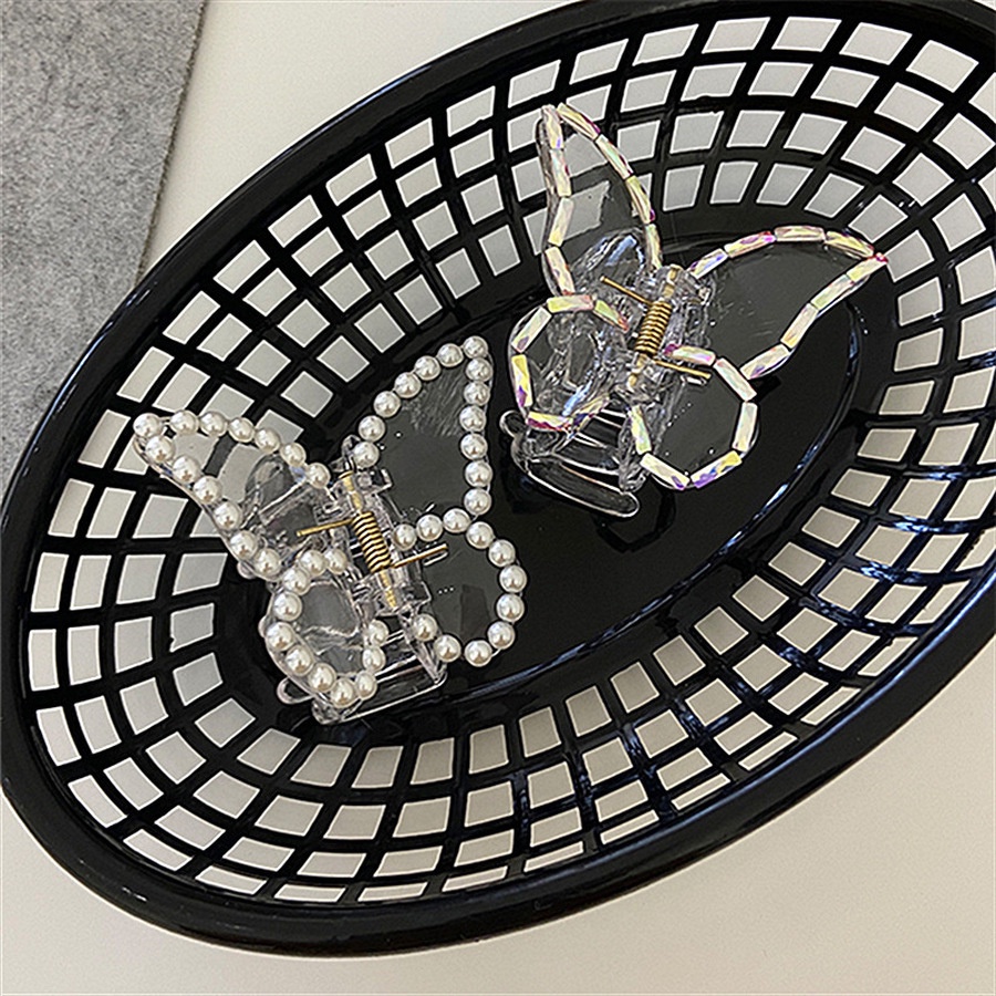 Kẹp tóc hình bướm trong suốt đính ngọc trai phong cách Hàn Quốc nữ tính