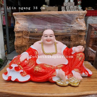 Tượng Phật di lặc đá 16in ngang 38 cm màu đỏ rất đẹp