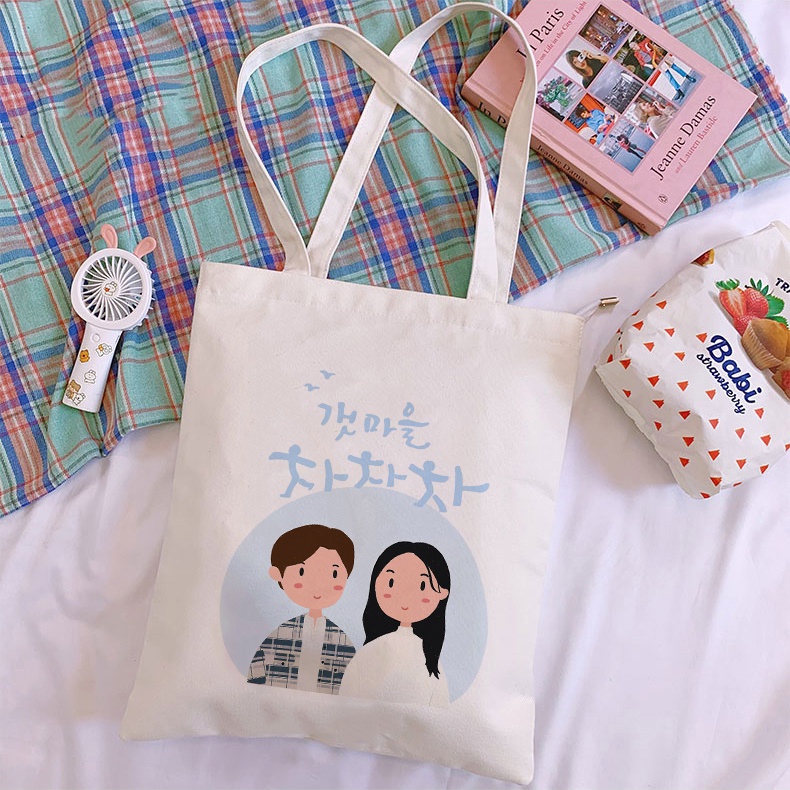 Hometown cha cha cha Túi tote canvas Đeo Vai Sức Chứa Lớn Cho Học Sinh