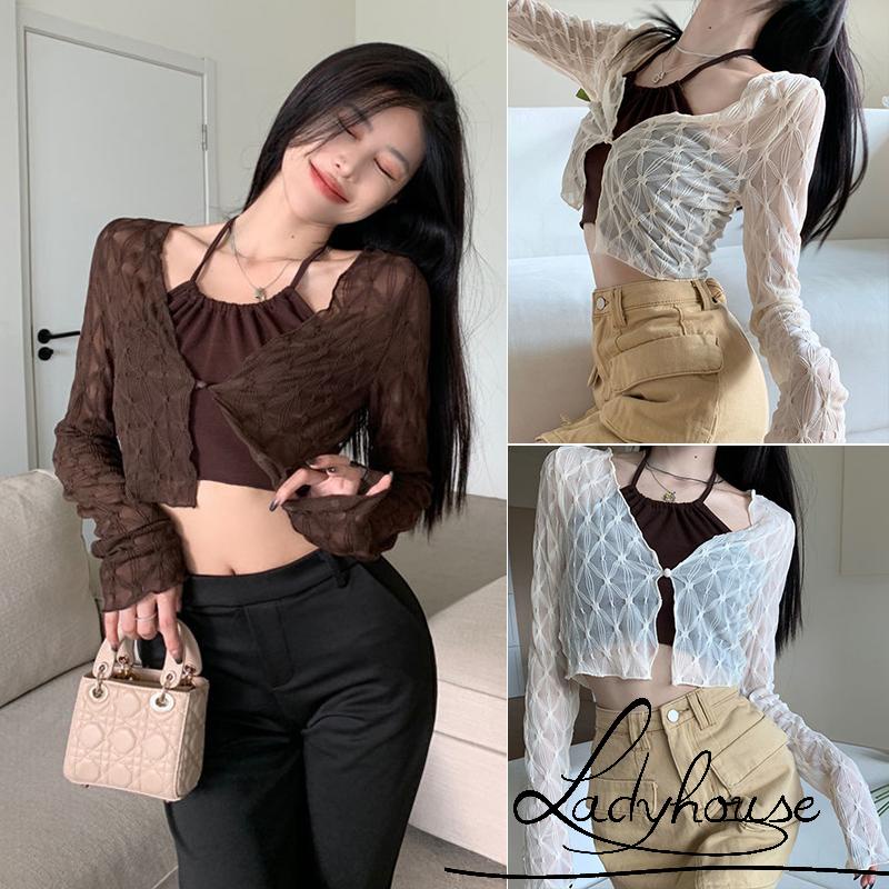 Áo Croptop Tay Dài Màu Trơn Cài Nút Thời Trang Dành Cho Nữ