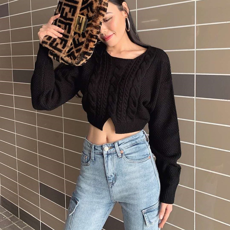 Áo sweater SUXI tay dài cổ tròn dáng rộng thời trang mùa thu cho nữ