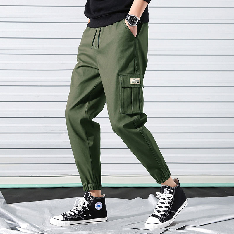 100% Cotton Men Cargo Long Pants Korean Style Trousers M-5XL