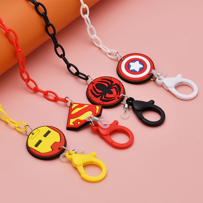 XiaoboACC Chuỗi Dây Đeo Giữ Khẩu Trang/ Kính Họa Tiết Siêu Anh Hùng Marvel Spider-Man Iron Man Captain America 50cm