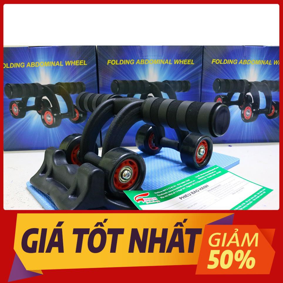 Con lăn tập bụng 4 bánh tặng kèm thảm lót - dụng  cụ tập thể dục