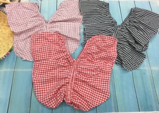 (Xả kho giá gốc) Áo kiểu caro cổ V bèo đẹp (hình chụp thật kế bên)