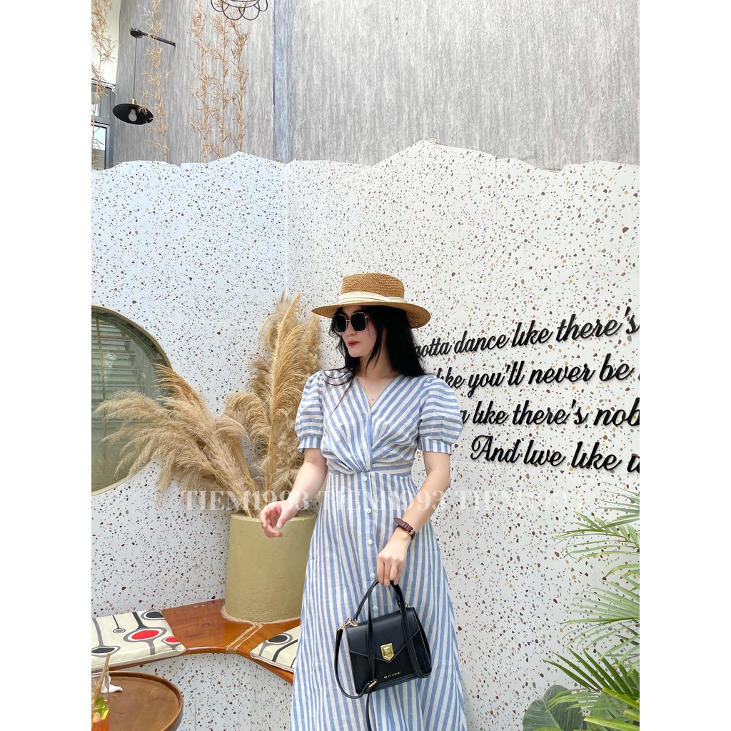 ẢNH THẬT ĐỘC QUYỀN -VÁY DÁNG CHỮ A KẺ XANH HÀN QUỐC | BigBuy360 - bigbuy360.vn