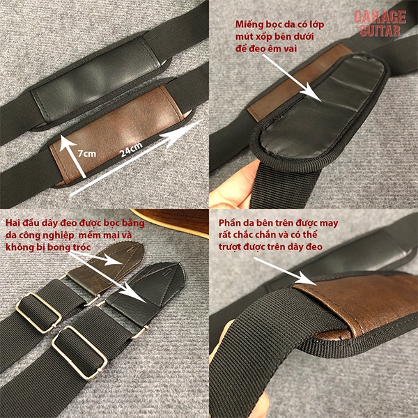 Dây đeo  đàn guitar có bọc da cao cấp - Garage Guitar
