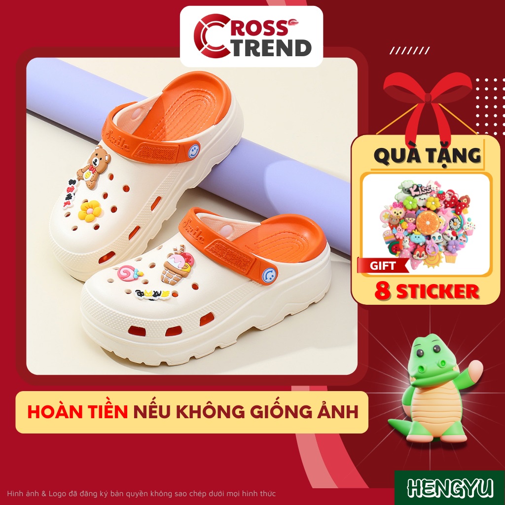 Dép cross, Giày crocs sục nữ Smile hãng HengYu đế cao nhựa Eva mềm êm chân chống trượt tặng 8 sticker jibitz CROSS TREND