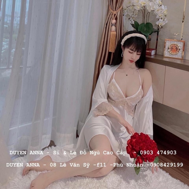 Combo Váy ngủ sexy lụa satin kèm choàng KELLY WANG SX 234 ( 45-55 kg)